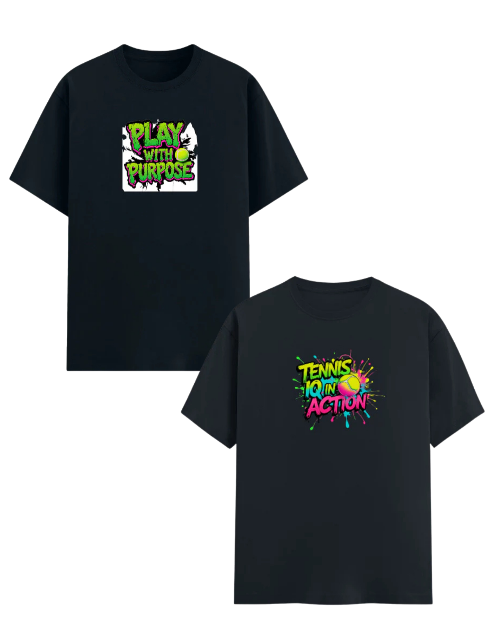 Tennis Combo Pack – “Play With Purpose” & “Tennis IQ in Action” T-Shirts