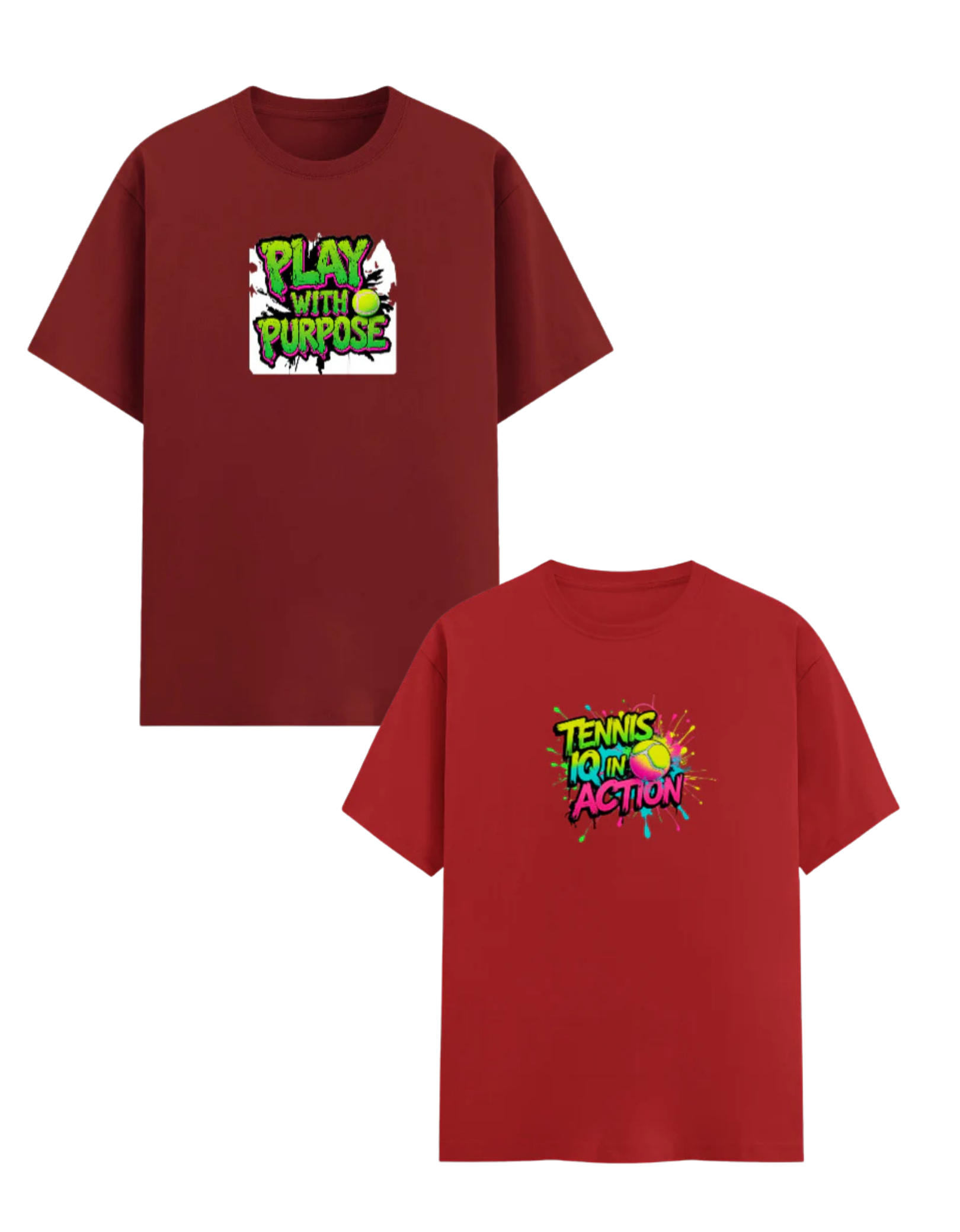Tennis Combo Pack – “Play With Purpose” & “Tennis IQ in Action” T-Shirts